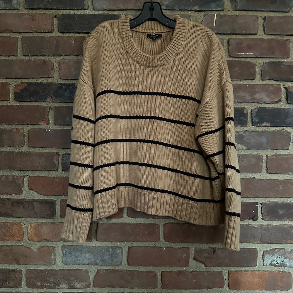 Quince Tan Sweater with Black Stripes